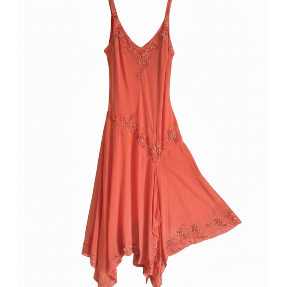 Fairycore Y2K R&M Richards Coral Slip Dress with Embroidered Hem